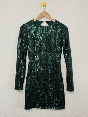 NWT Love & Lemonade Emerald Sequin Open Back Mini Dress
